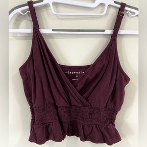 Aeropostale Burgundy Crossover Peplum Crop Top